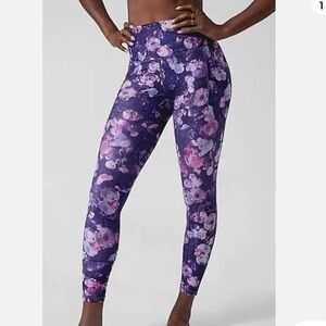 Athleta Salutation Stash Pocket II Printed Tight Purple Floral S/985218